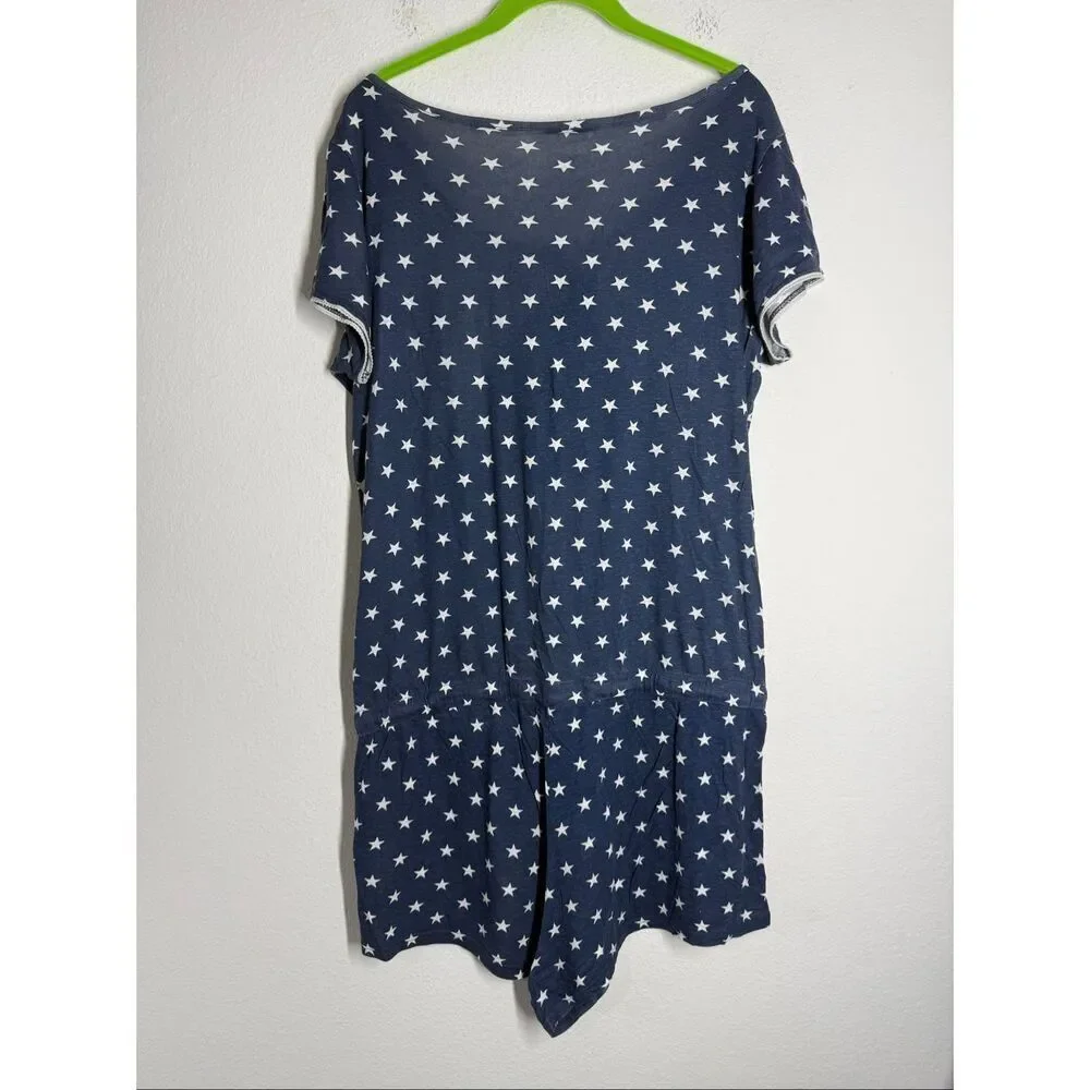Blue Motion Star Print Romper Lounge Pajama One Piece Sz 44/46 EU/ XL US Notes